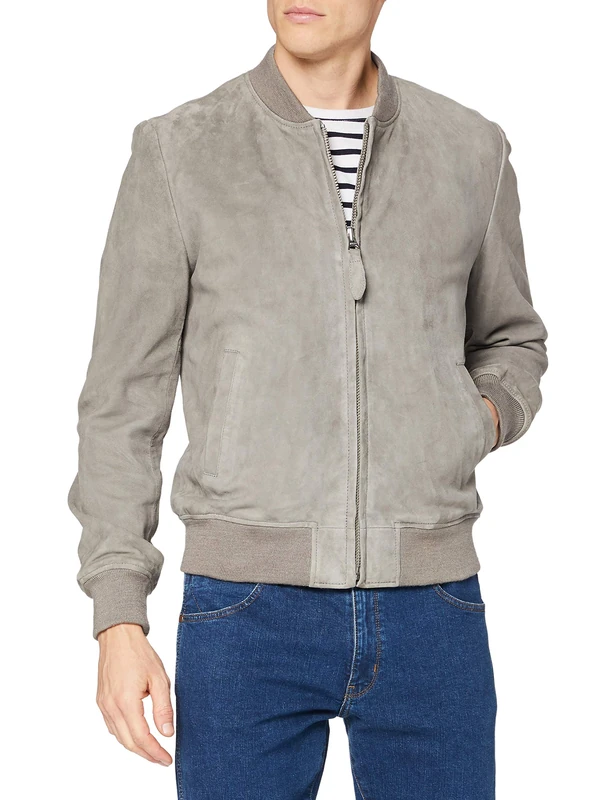 Schott NYC Men's BOMBER SUEDE Leather Jackets, Light Grey, X-Large
