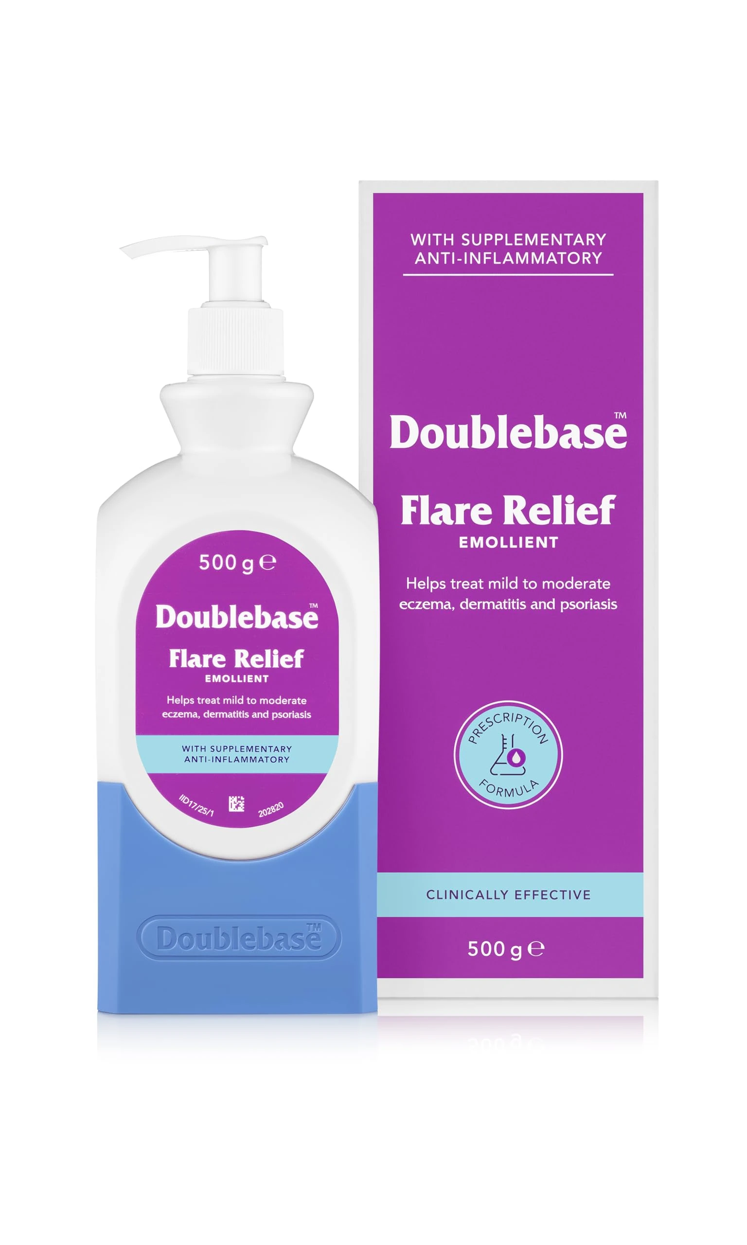 Doublebase Flare Relief Emollient for the Treatment and Relief of Dry Skin Conditions such as Eczema and Psoriasis and Dermatitis (Packaging May Vary), 500g Pump Pack