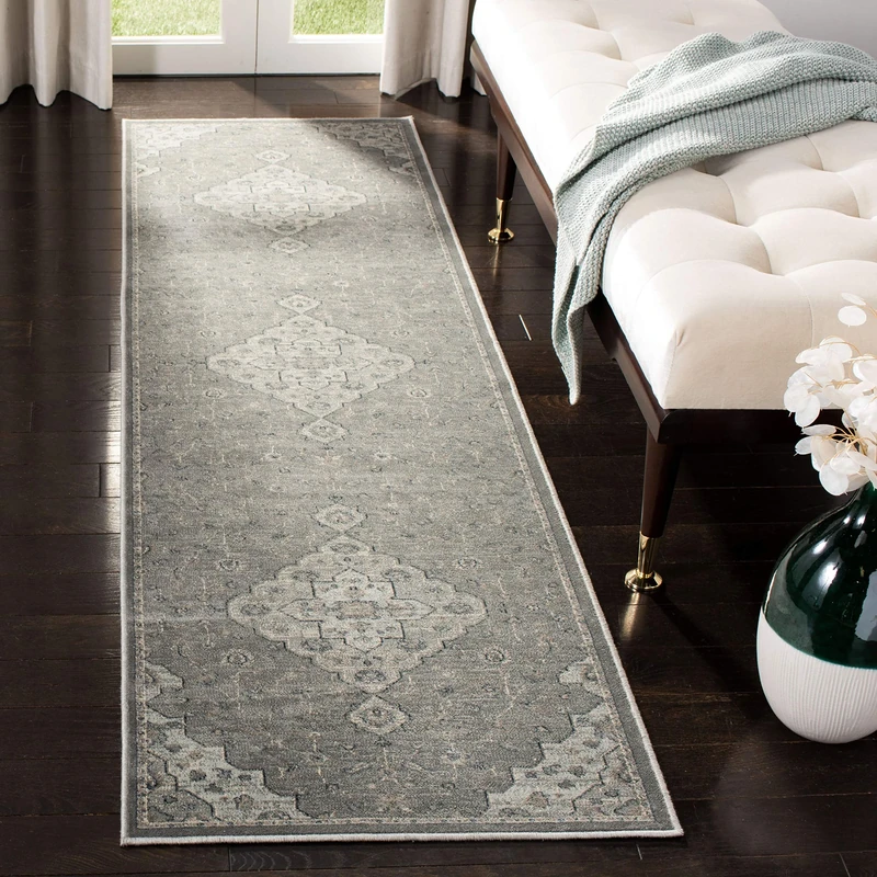 Safavieh Isobel Vintage Inspired Rug, Woven Soft Viscose Runner Carpet in Grey / Beige, 67 X 240 cm,VTG873-7110-28