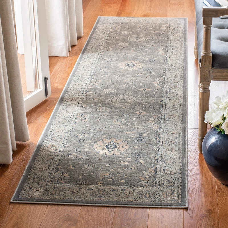 Safavieh Zaria Vintage Inspired Rug, Woven Soft Viscose Runner Carpet in Grey / Beige, 67 X 240 cm, VTG872-7110-28