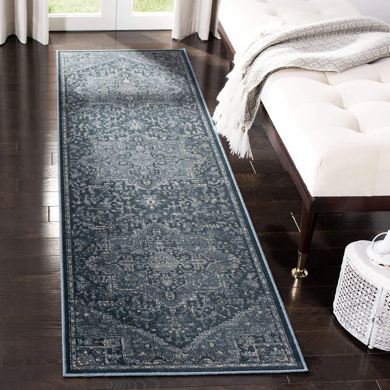 Safavieh Yara Vintage Inspired Rug, Woven Soft Viscose Runner Carpet in Light Blue / Dark Blue, 67 X 240 cm