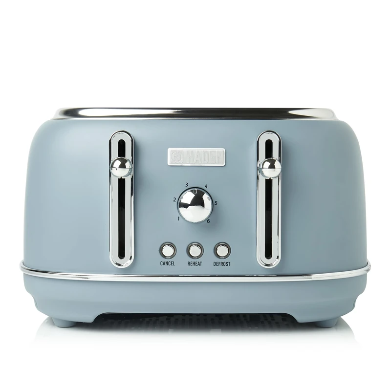 Haden Highclere Blue Toaster 4 Slice - Adjustable Browning Control - Removable Crumb Trays - Easy To Clean 4 Slice Toaster - Cord Storage - Stainless Steel Coated Housing Toaster