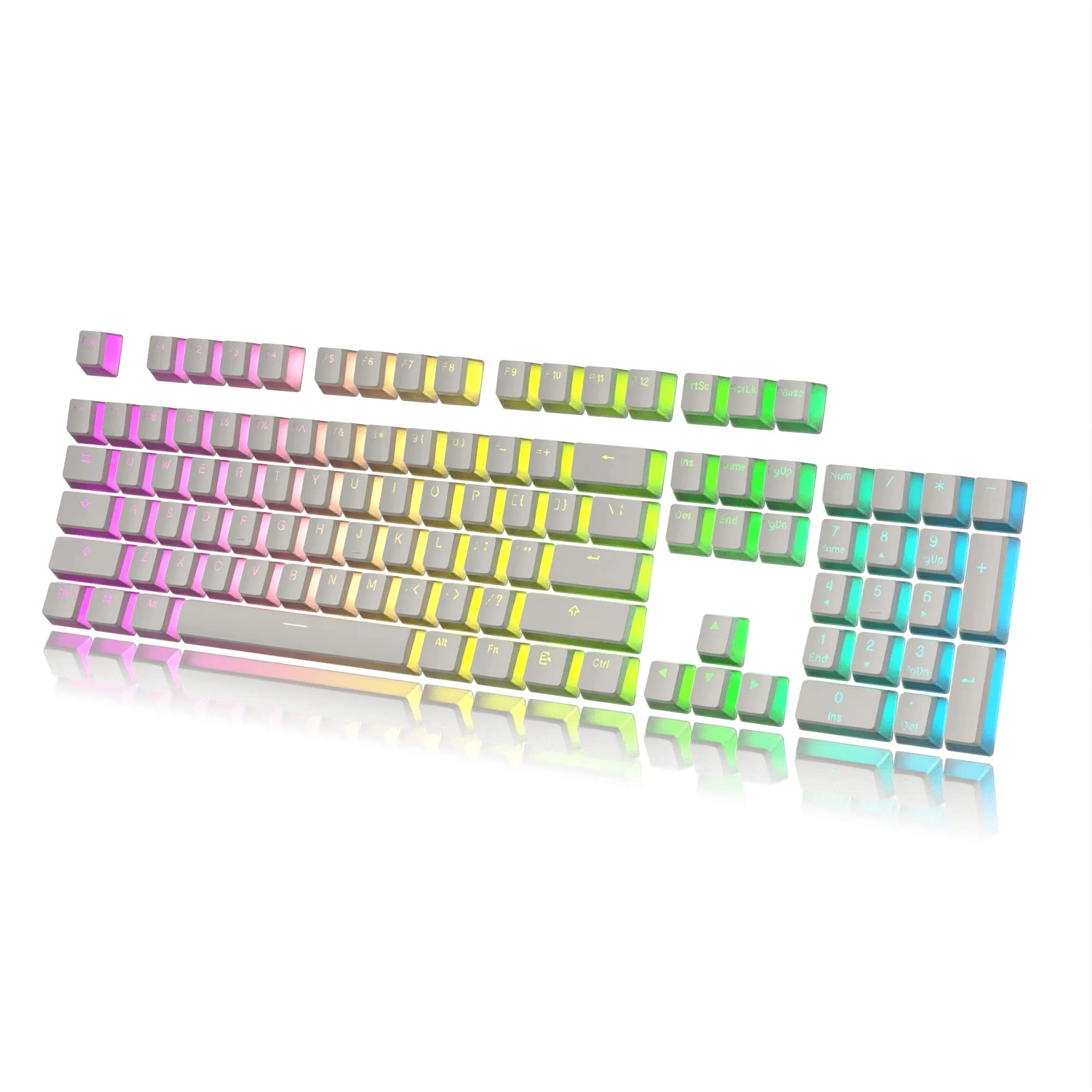 HK Gaming Pudding Keycaps | Doubleshot PBT Keycap Set | Full 108 OEM Profile Key Set | ANSI US-Layout | For Mechanical Keyboard | Compatible with Cherry MX, Gateron, Kailh, Outemu | White