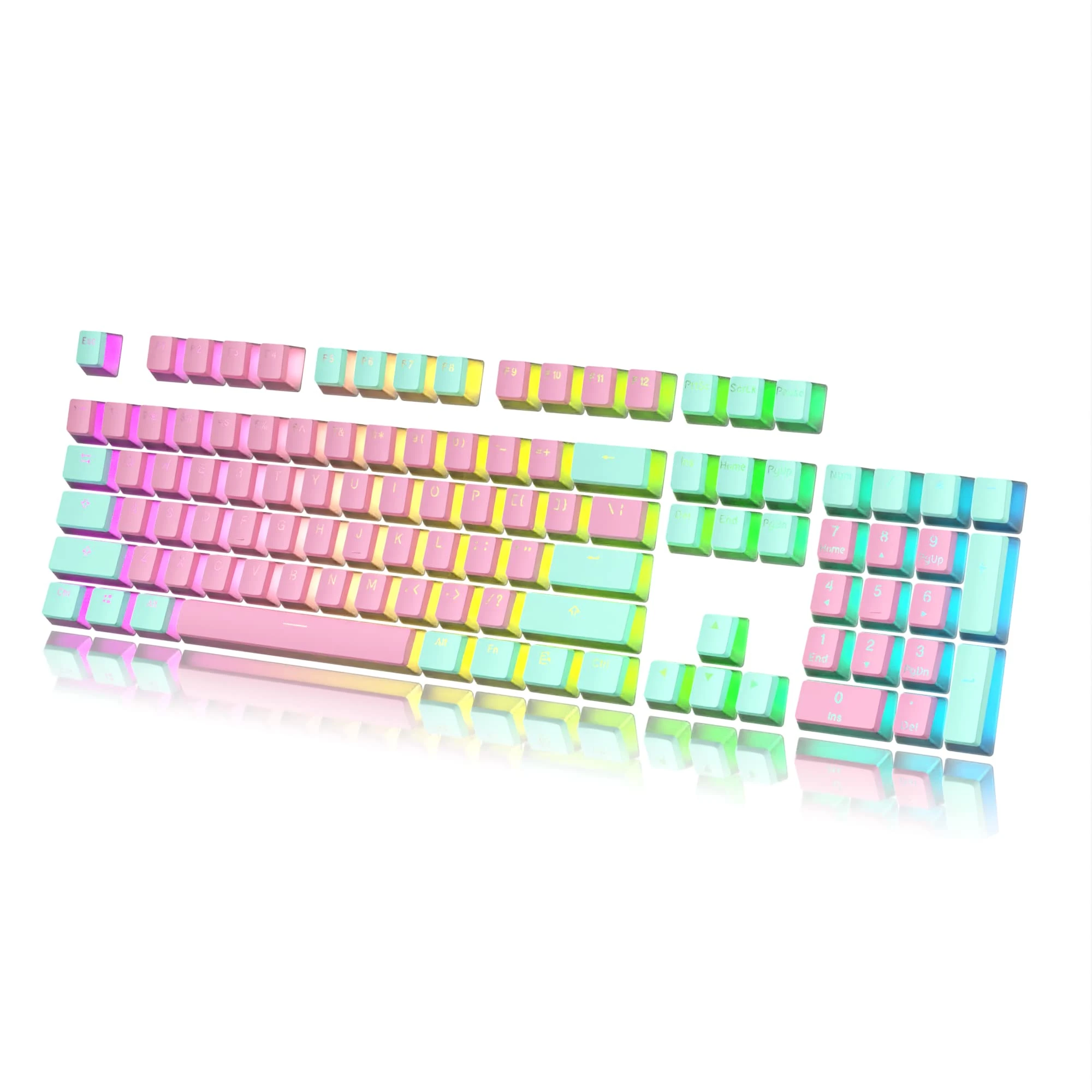 HK Gaming Pudding Keys Set | Doubleshot PBT Keys | Complete with 108 Keys OEM Profile | ANSI US-Layout | for Mechanical Keyboard | Compatible with Cherry MX, Gateron, Kailh | Reverse Miami