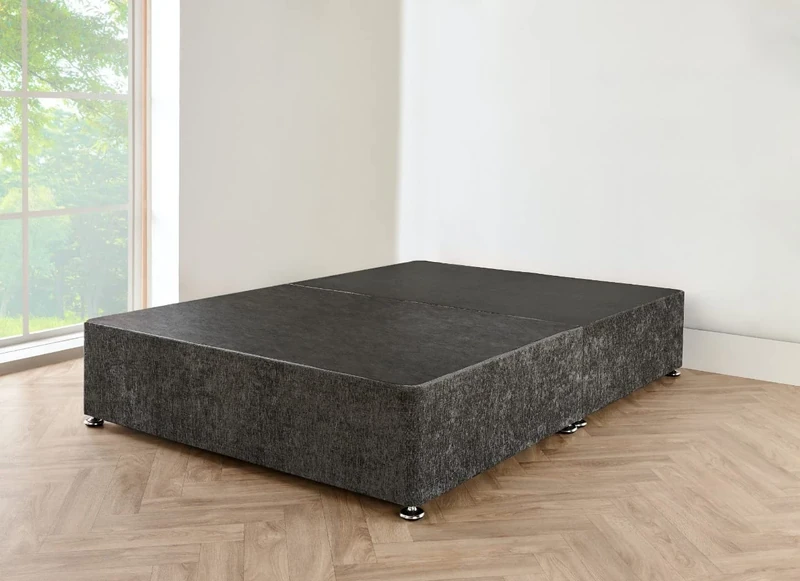 Charcoal Chenille Divan Bed Base with Storage - Available in 3ft, 4ft, 4ft6, 5ft, 6ft ((3FT Single Divan Bed Base - 0 Drawers))