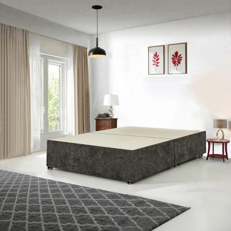 Divan Beds Deals - Charcoal Chenille Divan Bed Base with Storage - Available in 3ft, 4ft, 4ft6, 5ft, 6ft ((5FT King Size Divan Bed Base - 2 Drawers))