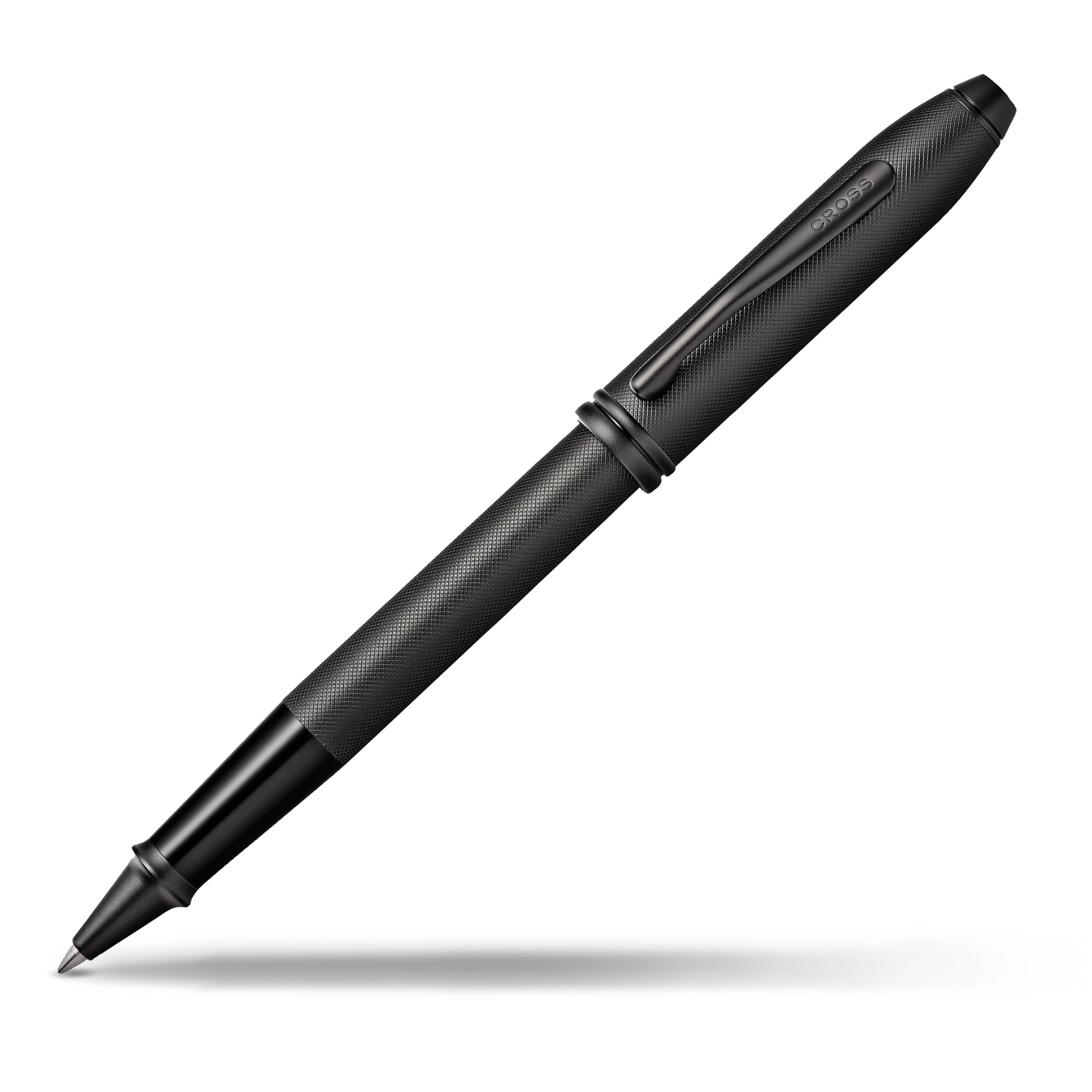 CROSS Townsend Refillable Click-Off Cap Sandblasted PVD Micro-Knurl Rollerball Pen, Medium Ballpoint, includes Premium Gift Box and Black Gel Ink Cartridge, 1 Pack, Black