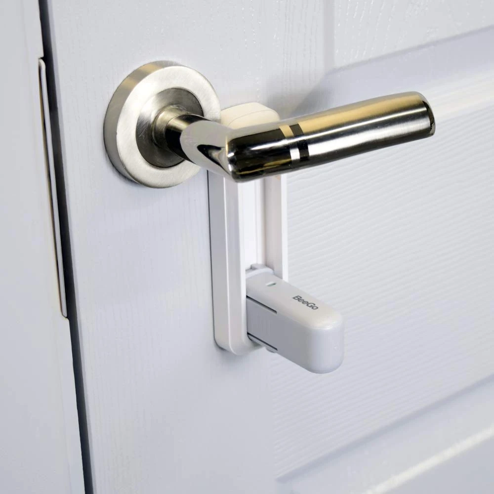 BeeGo® Door Lever Locks (2 Pack) – Stick On Door Lock Without Drilling | Door Security with Adhesive for Home, Bedroom, & Kitchen