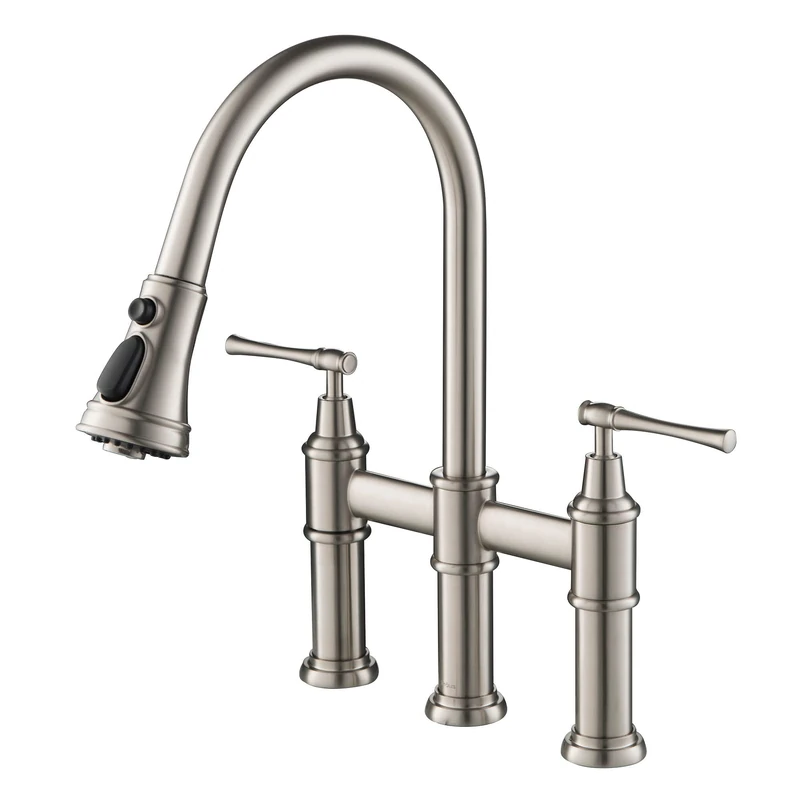 KRAUS Allyn Transitional Bridge Kitchen Faucet with Pull-Down Sprayhead in Spot Free Stainless Steel, KPF-3121SFS