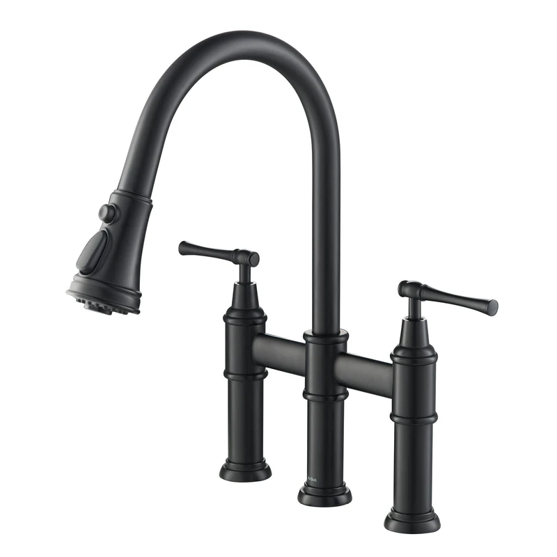 KRAUS Allyn Transitional Bridge Kitchen Faucet with Pull-Down Sprayhead in Matte Black, KPF-3121MB