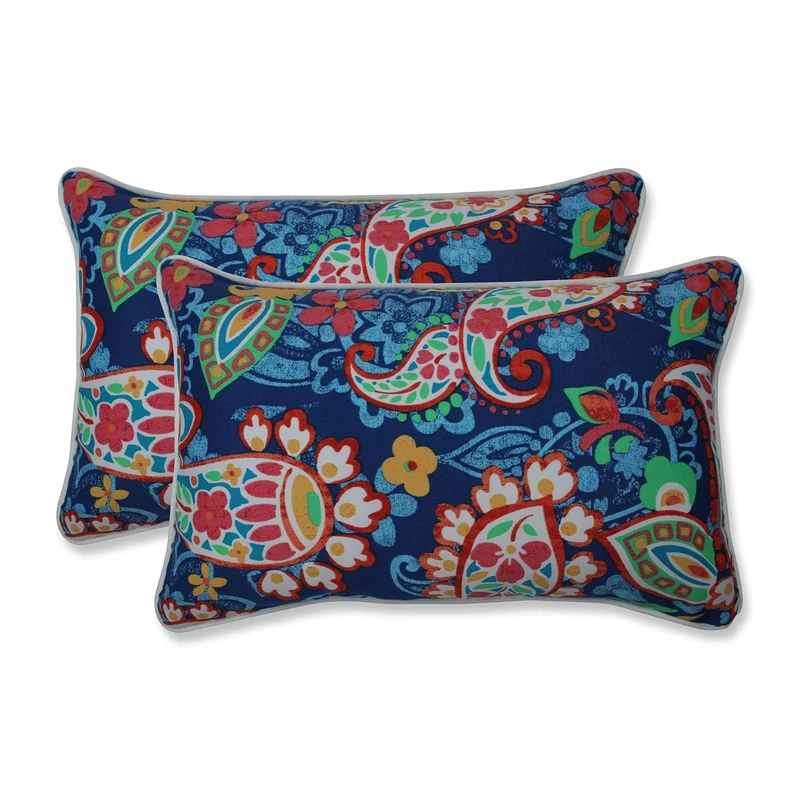 Pillow Perfect Outdoor/Indoor Paisley Party Lumbar Pillows, 11.5" x 18.5", Blue 2 Count