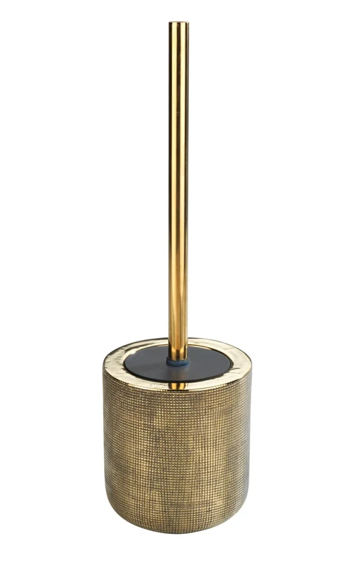 WENKO Rivara Toilet Brush Holder in Elegant Design Hand-Painted Including Toilet Brush with Interchangeable Brush Head Diameter 8 cm Diameter 11.5 x 40 cm Gold