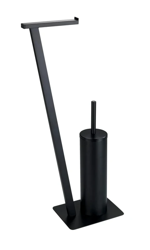 WENKO Lirio Toilet Brush Roll Holder Matte Black, Metal, 68.5 x 30 x 15 cm