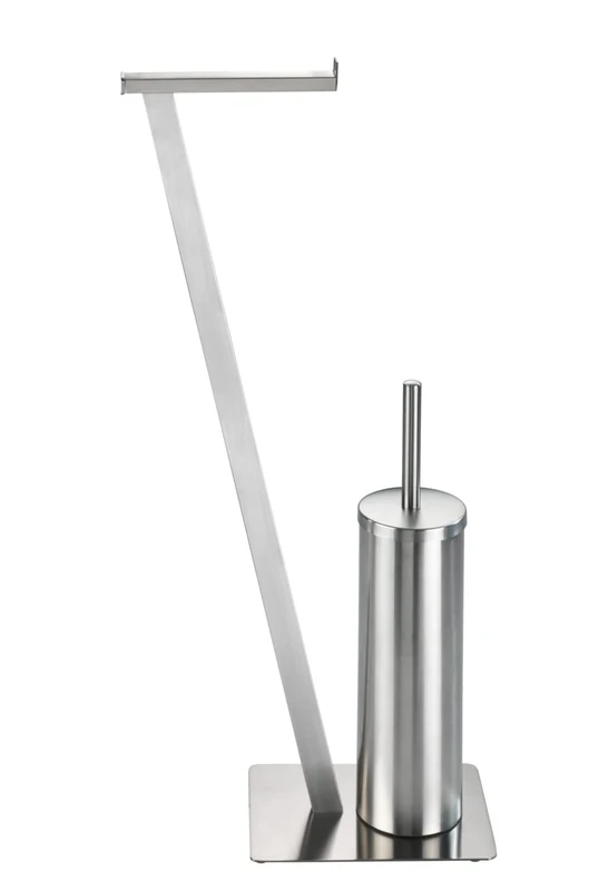 WENKO Lirio Matt Stainless Steel Toilet Brush Roll Holder, Satin Finish, 15 x 68.5 x 30 cm