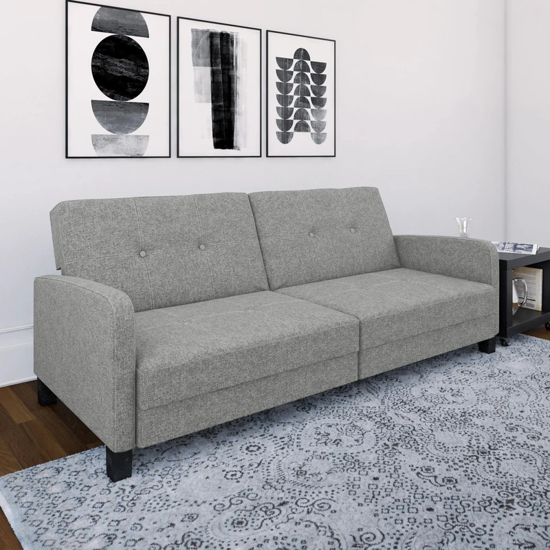DHP Boston Sofabed, Grey Linen, (H) 83 x (W) 202 x (D) 89 cm