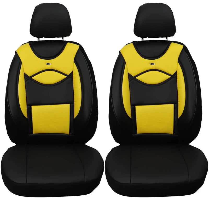 BREMER SITZBEZÜGE Seat Covers Faux Leather for Car Seats Compatible with Chevrolet Matiz 2 2005 Driver and Passenger Seat Covers FB:D105 (Black/Yellow)