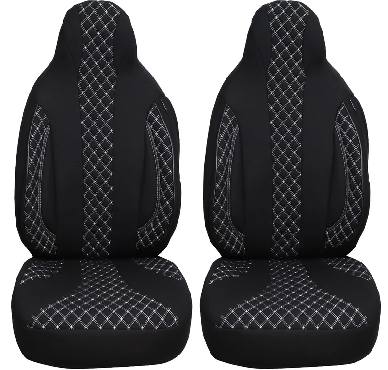 BREMER SITZBEZÜGE Measure Pilot Car Seat Covers Compatible with Mercedes EQC N293 Driver & Passenger from 2019 / Car Seat Covers Protective Cover Set Car Seat Covers Pack of 2 in Black/White Stitching