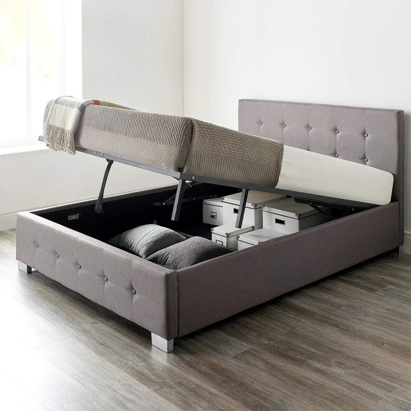 Aspire Beds Upholstered Storage Ottoman Bed Frames With End or Side Opening Ottoman Lift, End Opening, Grey Linen, 4ft Small Double 120 x 190