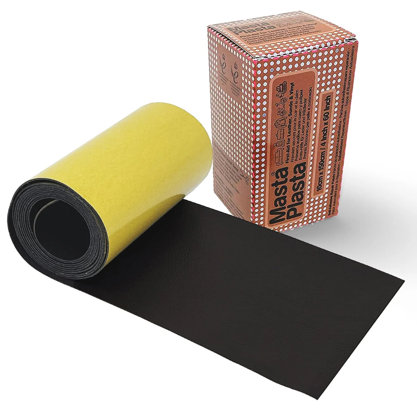MastaPlasta Original Self-Adhesive Leather Repair Patch - Black 150 x 10 cm (60 x 4in). Instant Upholstery-Quality Scratch and Tear Repair for Sofas, Car Seats, DIY, Craft