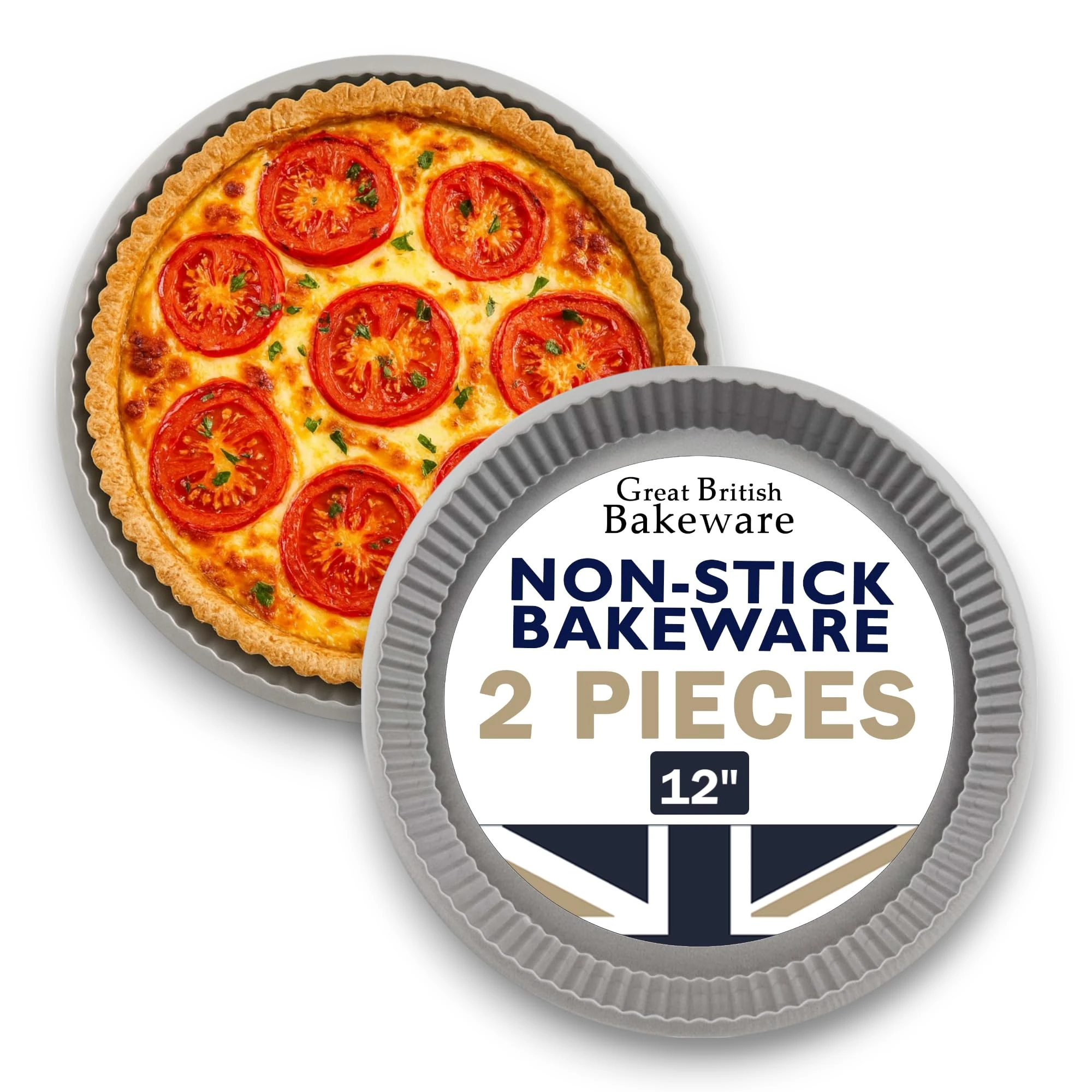 Samuel Groves 12" Fluted Round Quiche Flan Tart Tin Pan Twin Pack Superior Double Coated Non Stick Made in England (12")