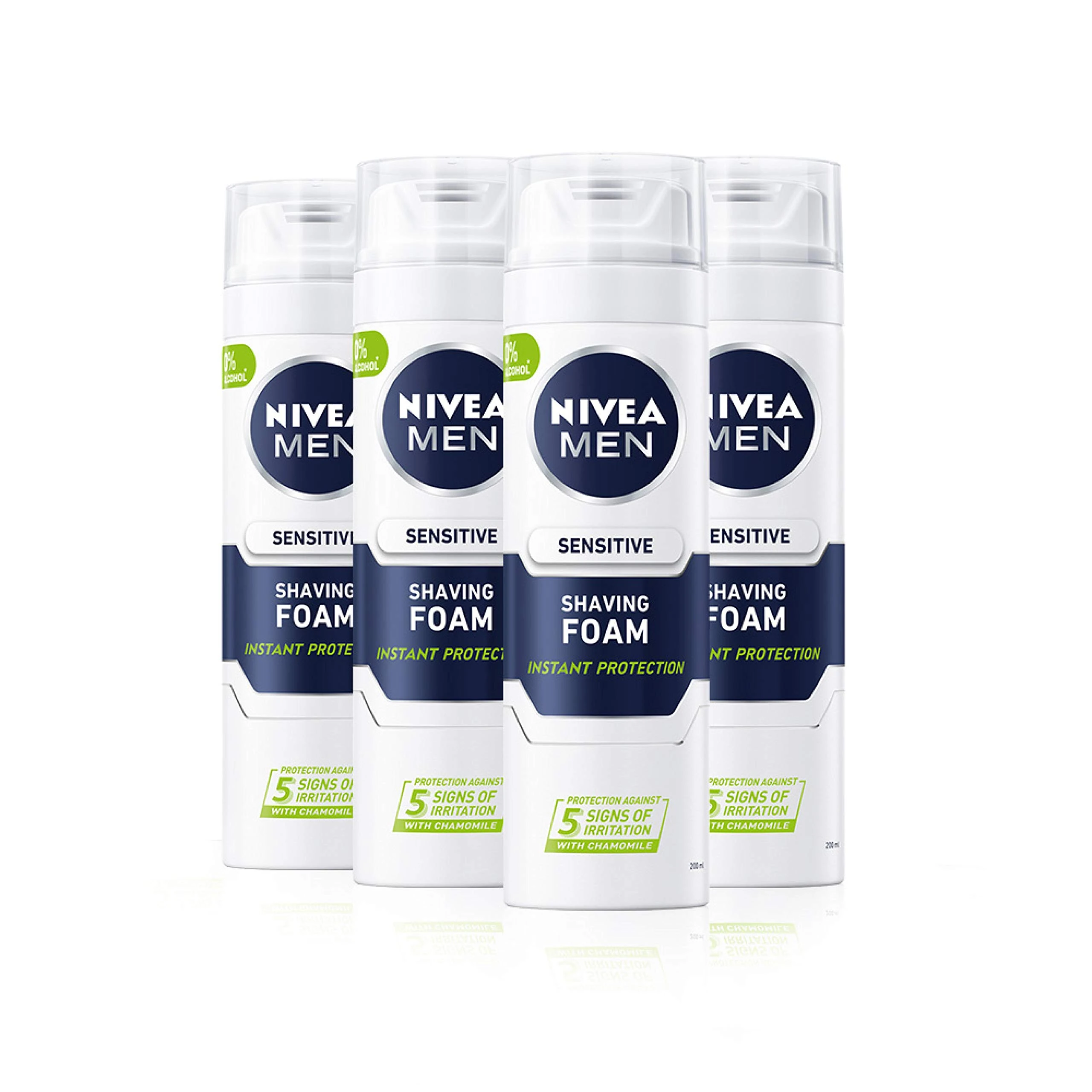 NIVEA MEN Sensitive Shaving Foam Pack of 4 (4 x 200ml) Sensitive Skin Shaving Foam, Shave Gel for Men, Shaving Gel for Irritated & Dry Skin with Witch Hazel