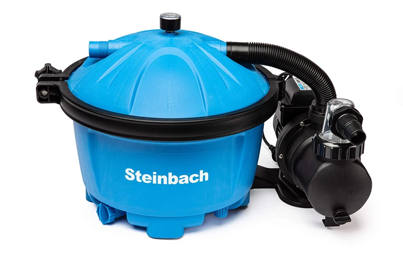 Steinbach Active Balls 50-040220 Filter System - Self-Priming Pump for Pools up to 22,000 L - with Pre-Filter, Pressure Gauge and Integrated Timer - Includes 545 g Filter Balls