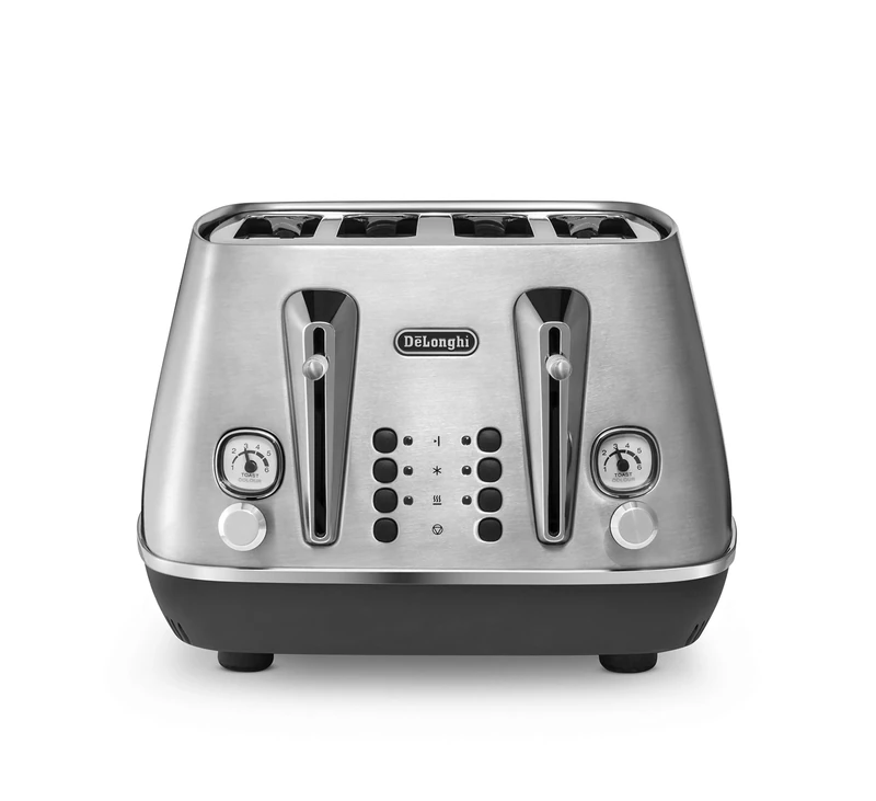 De'Longhi Distinta X Design 4 Slice Toaster, Dual Browning Control, Reheat/Defrost/Bagel Function CTI4003.M - Brushed Steel, Silver