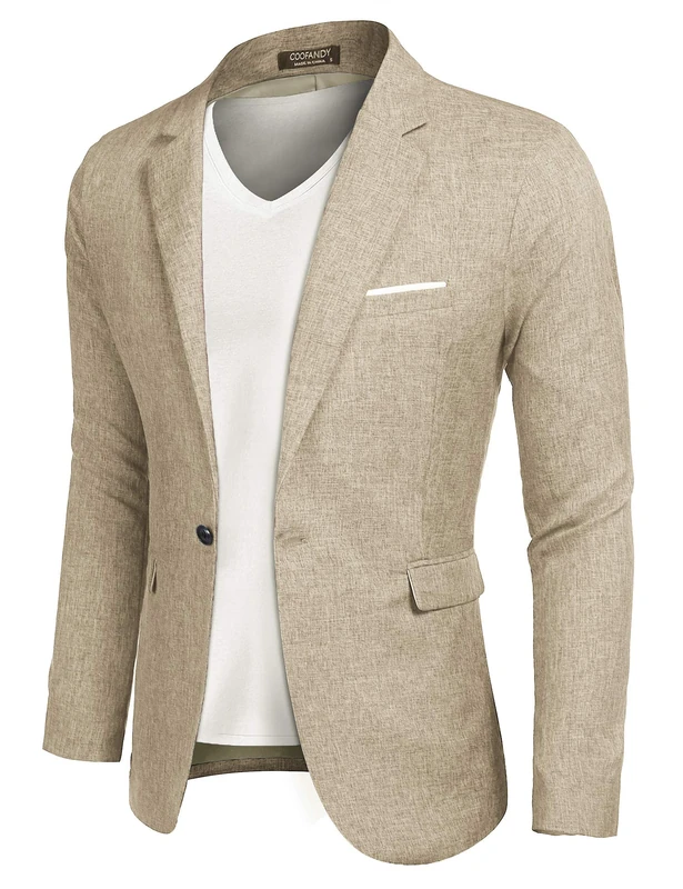 Coofandy Men's Blazer Casual Sport Coats Slim Fit One Button Suit Jacket Lightweight Sports Jacket, Light Khaki, L