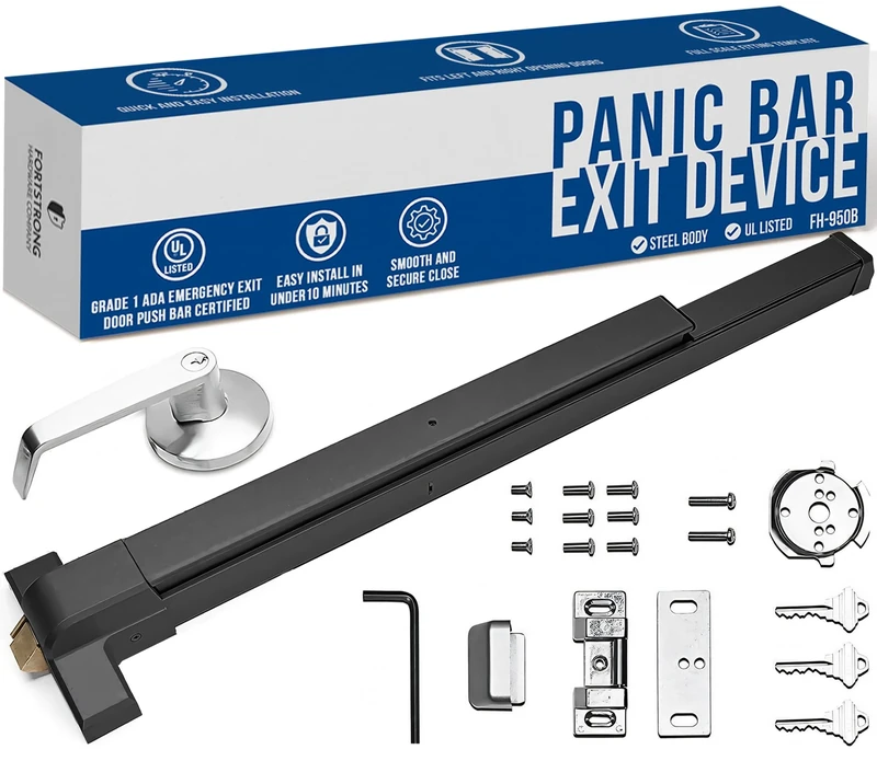 Panic Bar Exit Device Black - FS-950B Push Bar for Exit Doors & Exit Lever with Key - UL Listed - Grade 1 and ADA Certified with Detailed Fitting Instructions