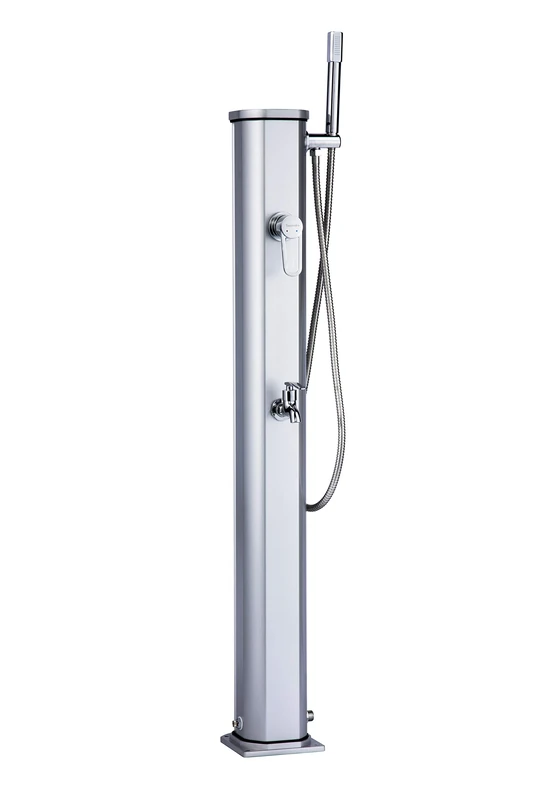 Formidra - Jolly Go 20L Solar Shower - DS-JG141NX - Outdoor Solar Shower in Aluminium with Removable Shower, Mixer Tap and Foot Rinser - Compact and Elegant - Stainless Steel - 24 x 26 x 120 cm