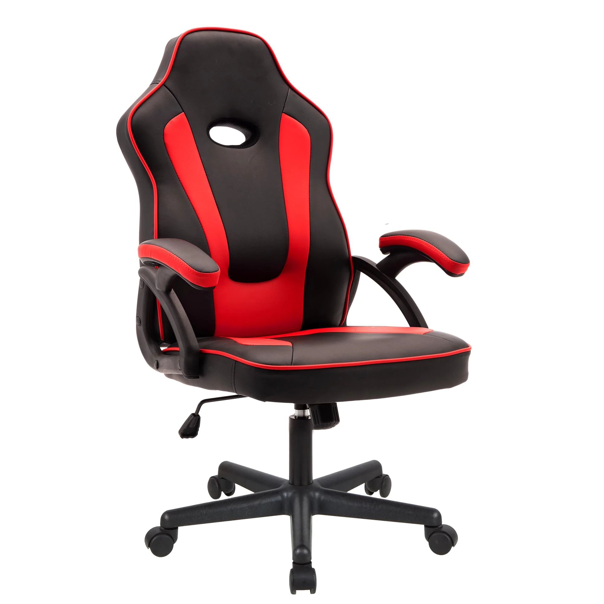 Play haha.Ergonomic high back seat with breathable mesh insert padded armrests tilt adjustment durable base lumbar support PU leather surface for gaming home or office use