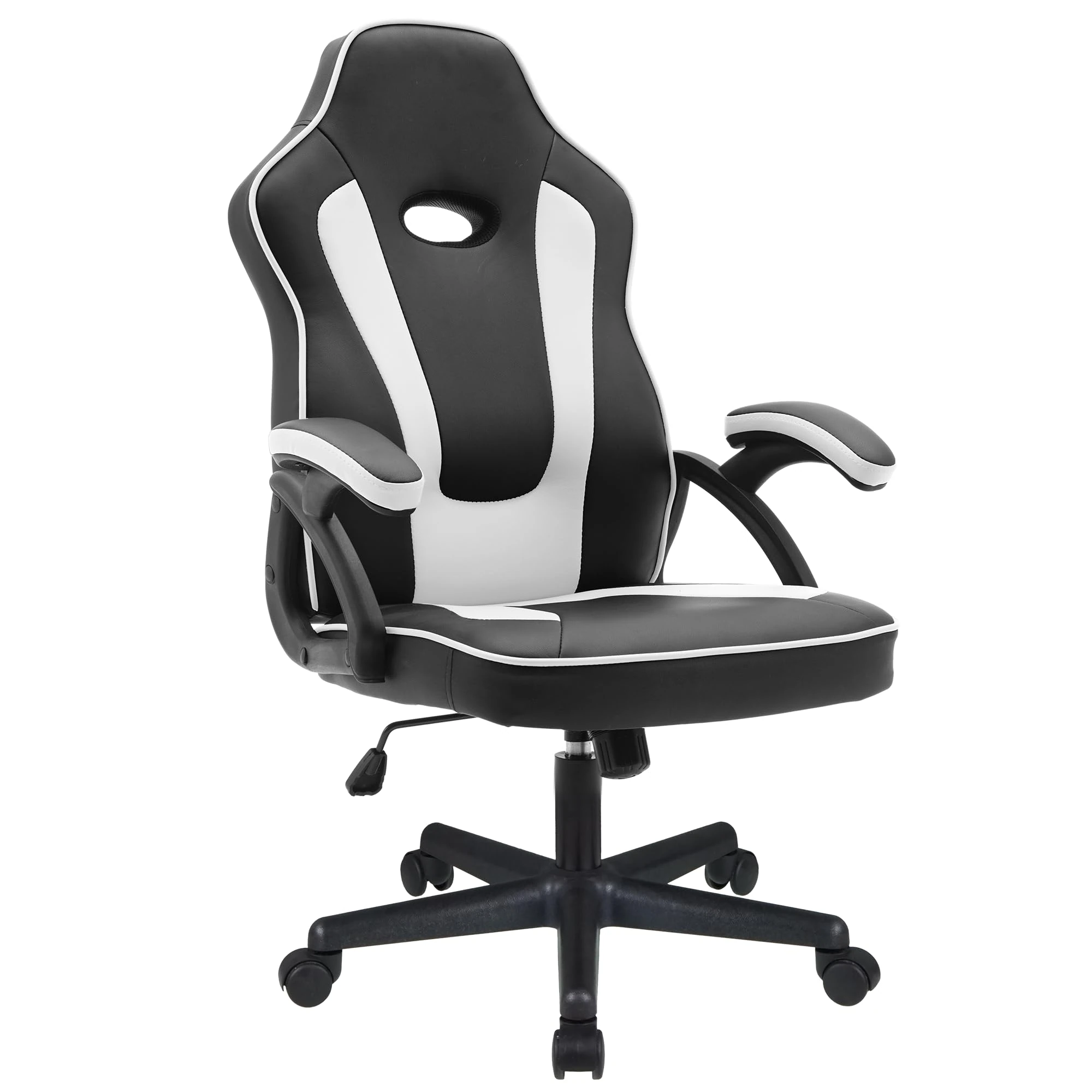 Play haha.Ergonomic high back seat with breathable mesh insert padded armrests tilt adjustment durable base lumbar support PU leather surface for gaming home or office use