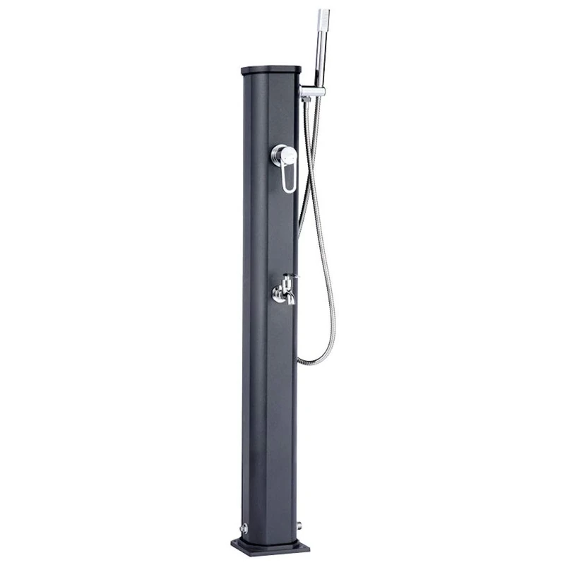 Formidra - Jolly Go 20L Solar Shower - DS-JG141NO - Aluminium Outdoor Solar Shower with Removable Shower, Mixer Tap and Foot Rinser - Compact and Stylish - Anthracite - 24 x 26 x 120 cm