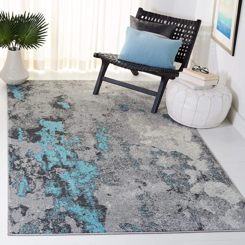 Safavieh Modern Abstract Distressed Indoor Woven Rectangle Area Rug, Adirondack Collection, ADR134, in Turquoise / Grey, 122 X 183 cm for Living Room, Bedroom or Any Indoor Space