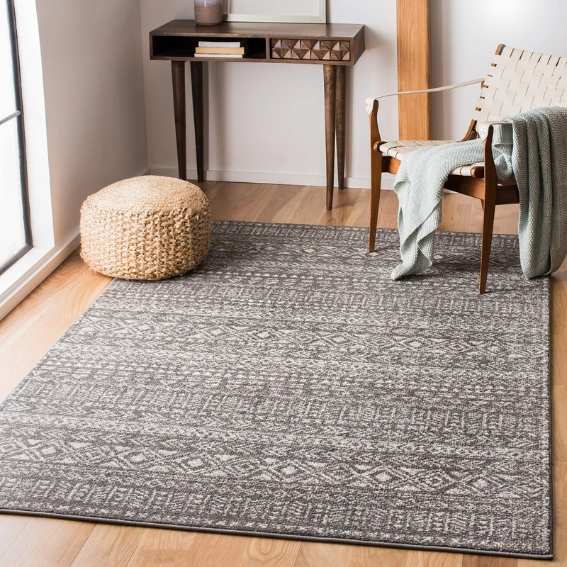 Safavieh Boho Chic Indoor Woven Rectangle Area Rug, Tulum Collection, TUL263, in Dark Grey / Ivory, 91 X 152 cm for Living Room, Bedroom or Any Indoor Space