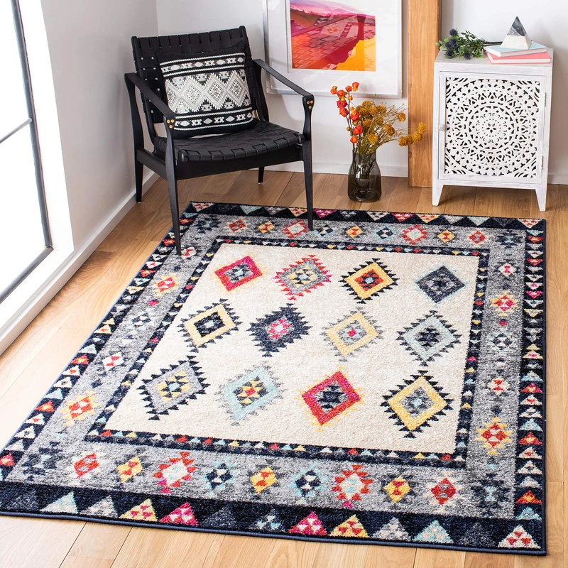 Safavieh Boho Tribal Indoor Woven Rectangle Area Rug, Adirondack Collection, ADR270, in Ivory / Grey, 183 X 274 cm for Living Room, Bedroom or Any Indoor Space - Image 1
