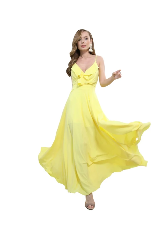 Bluemary Long beach dress with flounce - Yellow - 12 - Image 1