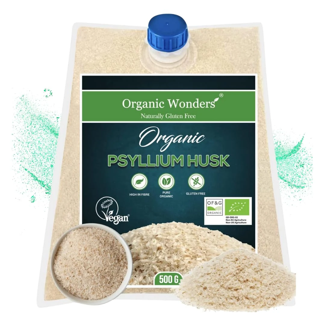 Organic Psyllium Husk Powder (500g) | 99% Pure | High in Fibre | Digestive Support, Regularity & Weight Management | 100+ Servings | Gluten-Free | Premium for Baking by Organic Wonders®