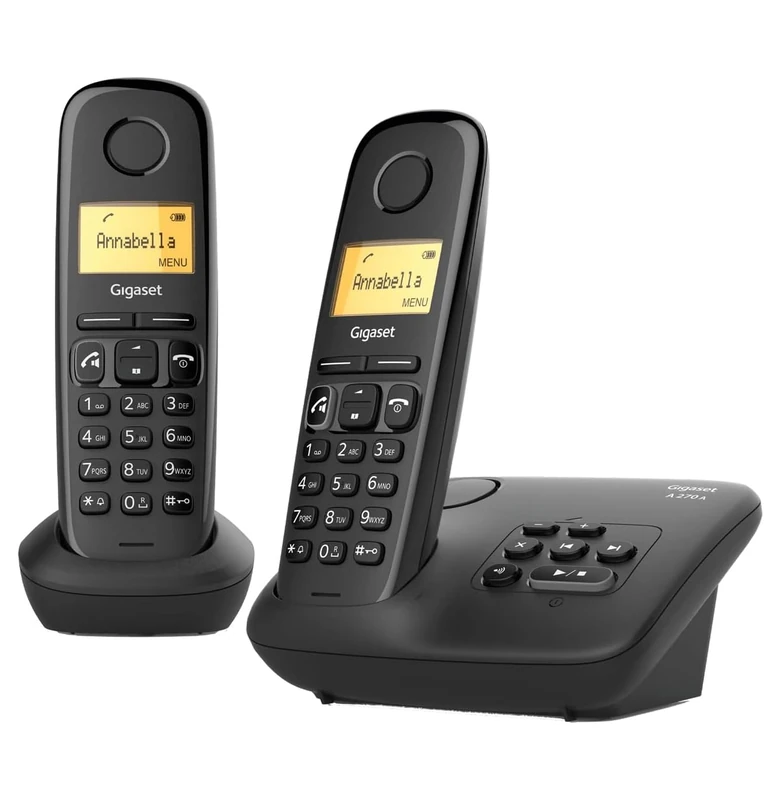 Gigaset A270A Duo - Two Handsets - Cordless DECT Telephone with an Answering Machine - Illuminated Graphical Display and Keypad, Black [UK Version]