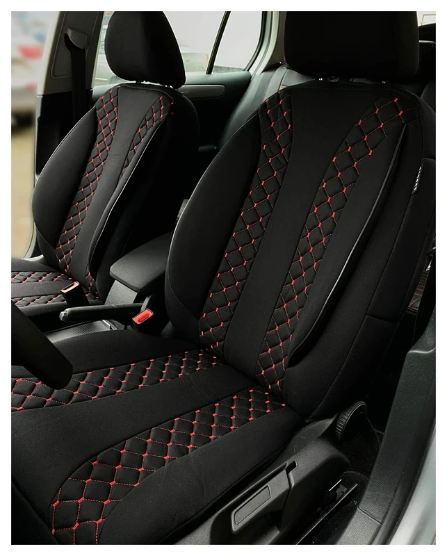 BREMER SITZBEZÜGE Custom Seat Covers Compatible with Volvo S90 Cross Country Driver & Passenger from 2017 N302 Black/Red Stitching