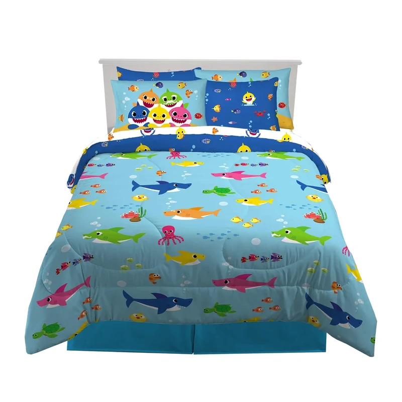 Franco Duvet and Sheet Set with Sham, microfiber, Baby Shark, 7 Piece Full Size