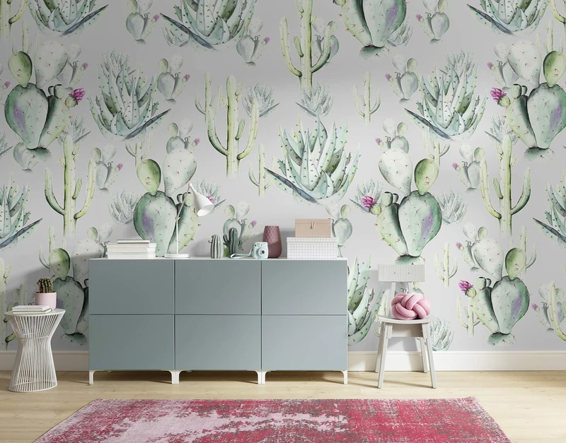 Komar Non-Woven Photo Wallpaper - Cactus Grey - Size 400 x 250 cm (Width x Height) - Wall Wallpaper Living Room Cactus Bedroom Office Hallway Decoration Wall Picture - P045B-VD4