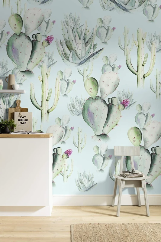 Komar P045D-VD2 Non-Woven Photo Wallpaper - Cactus Blue - Size 200 x 250 cm (Width x Height) - Wall Cacti Wallpaper Living Room Bedroom Office Hallway Decoration Wall Picture