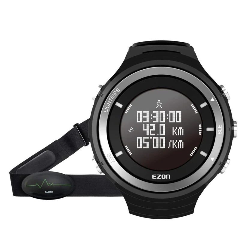 EZON Heart Rate Monitor Sport Fitness Watch Bluetooth GPS Tracker Pedometer Altimeter Barometer Wristwatch With Chest Strap T033