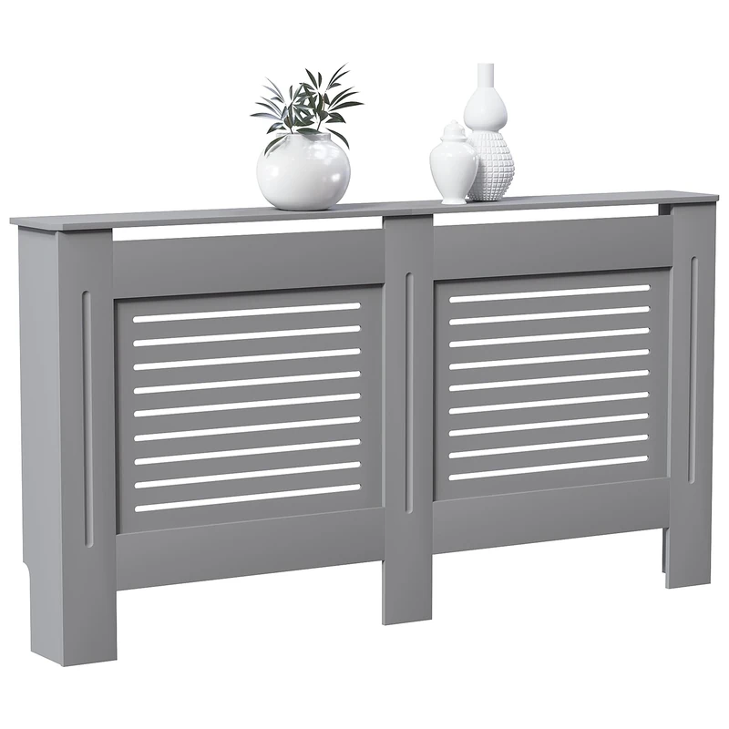 Vida Designs Milton Radiator Cover Olive Grey - Large - Modern Horizontal Slat Design For Optimal Heat Circulation - H82xW152xD19cm - Painted MDF Cabinet Ideal For Living Room & Hallway