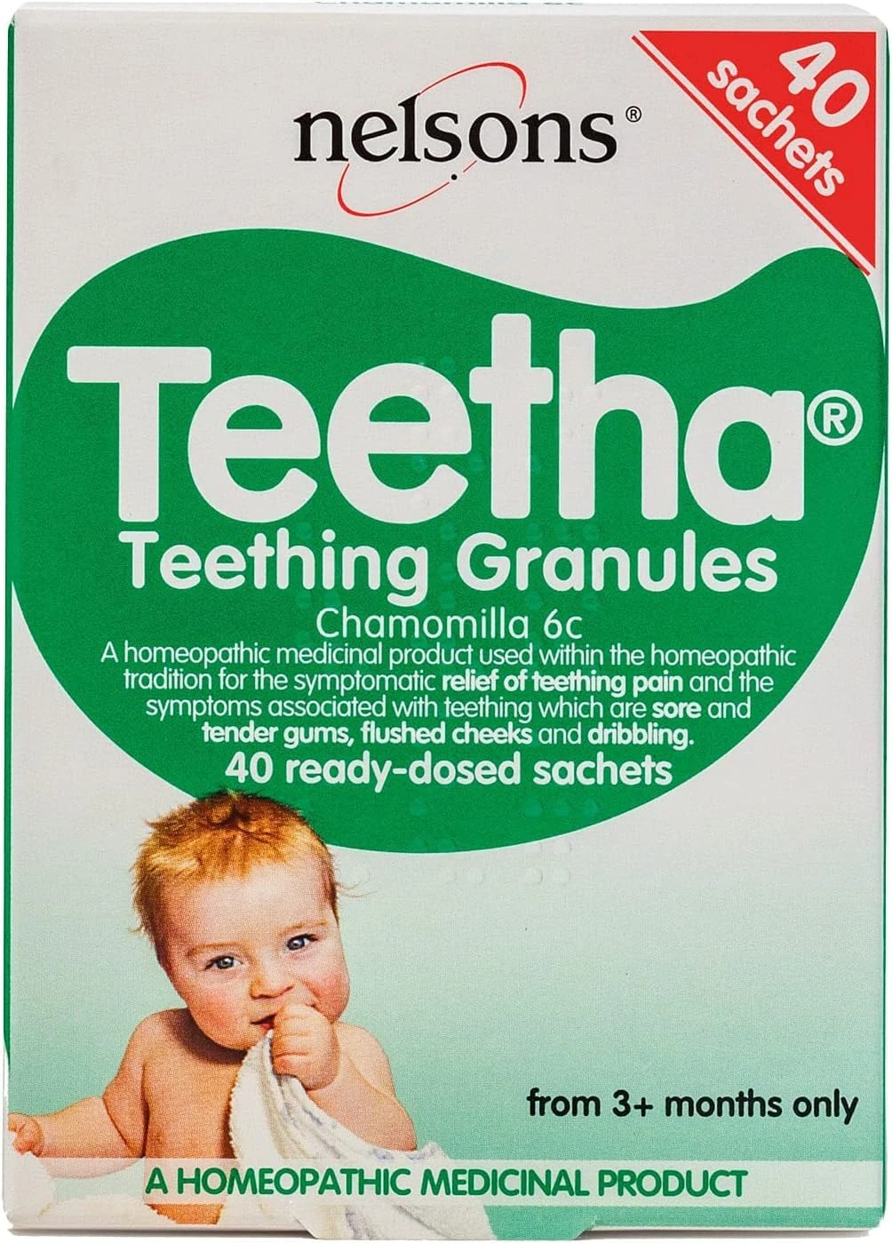 Teetha Baby Teething Granules (40 Sachets) 3+ Months, Homeopathic Relief For Soothing & Calming Teething Symptoms, Baby Teething Ready-Dosed Sachets