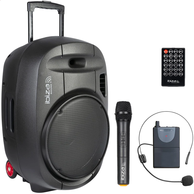 PORT15UHF-MKII - Ibiza - STAND-ALONE PORTABLE SOUND SYSTEM 15” / 800W WITH USB-MP3, REC, VOX, BLUETOOTH & 2 UHF MICROPHONES