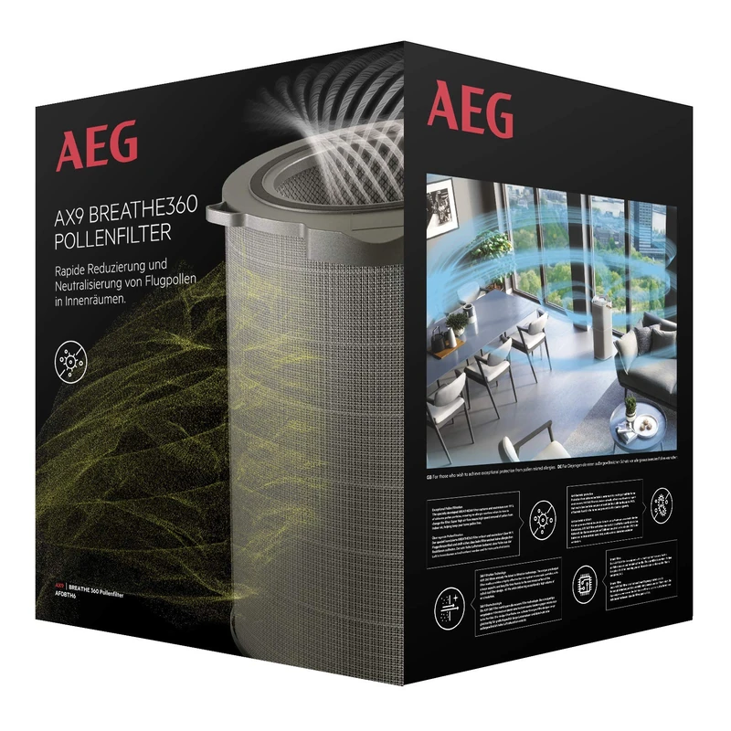 AEG AFDBTH6 Filter BREATHE360 (Fits AX91-604DG & AX91-604GY Air Purifier, Reduces 99% of Pollen and 99.9% of Bacteria, Pure Air, Optimal Filtration, Long Life, Grey)