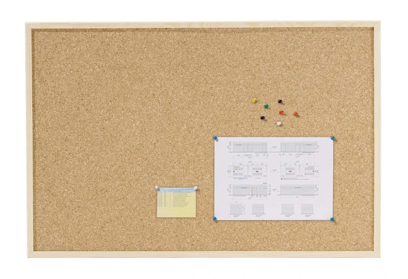 Dahle Cork Notice Board (Wooden Frame, Cork Board 7 mm Thick, Includes 6 Push Pins) 90 x 120 cm