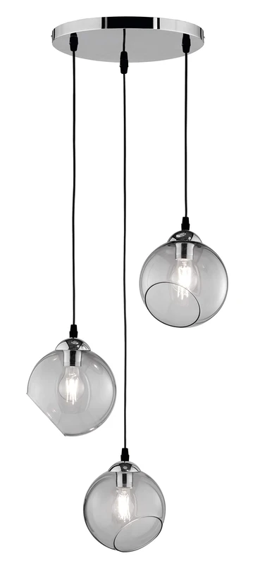 Reality Leuchten Clooney R30073054 Pendant Light Chrome Metal Smoked Glass Excl. 1x E27